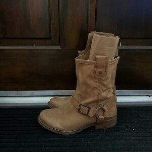 Tan Leather Harness Buckle Moto Boots - Gianni Bini
